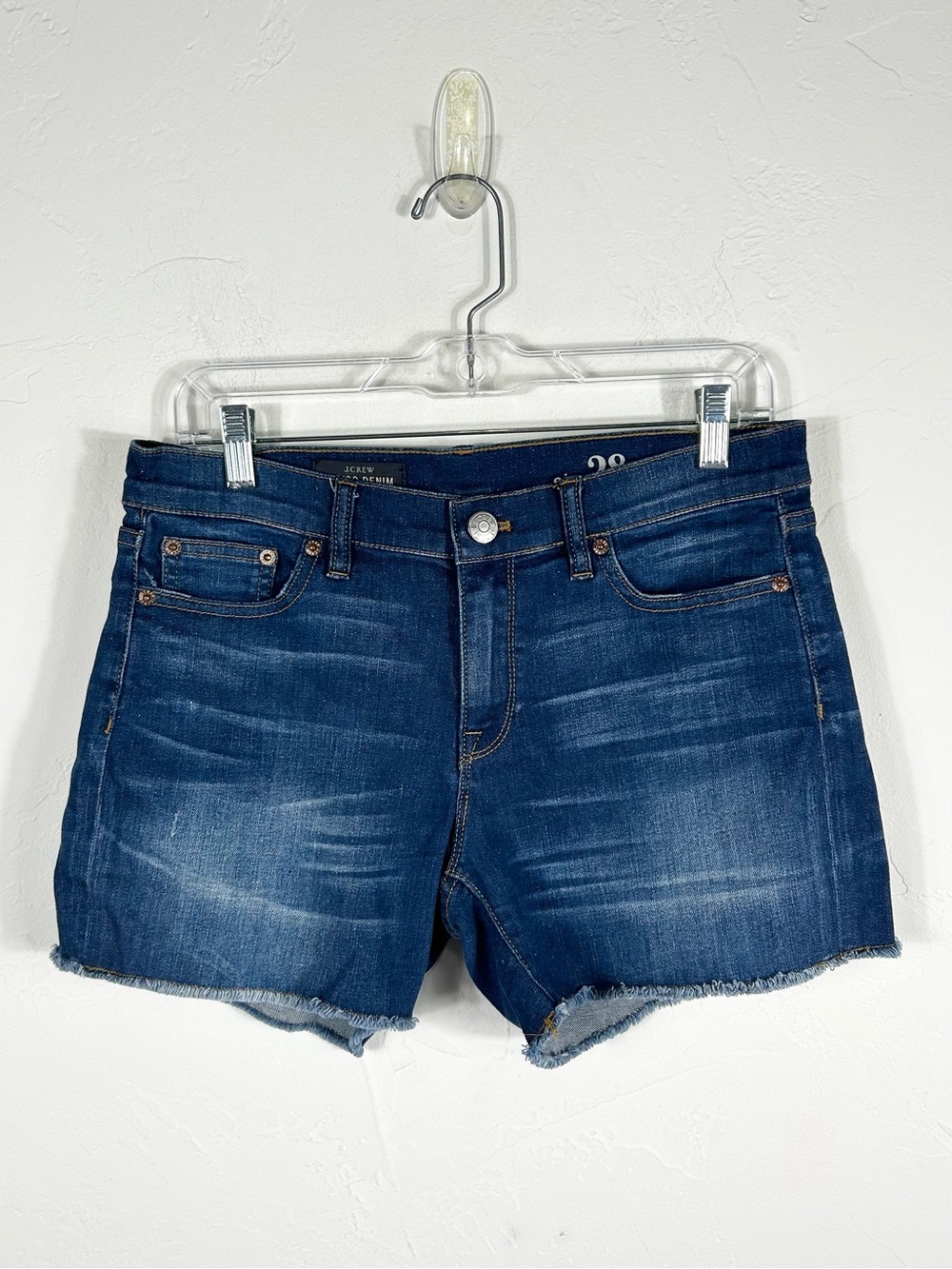 J.Crew Indigo Denim Frayed Cutoff Shorts Dark Wash Size 28
